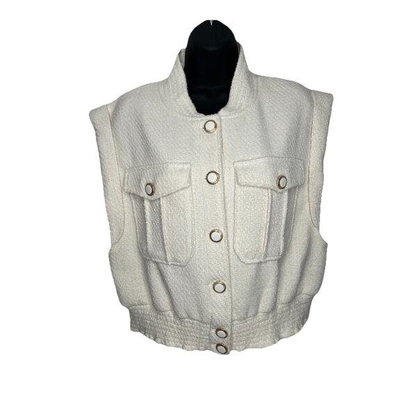 New Christian Lacroix Bouclé Tweed Crop Vest Sleeveless Jacket Women’s Size Med